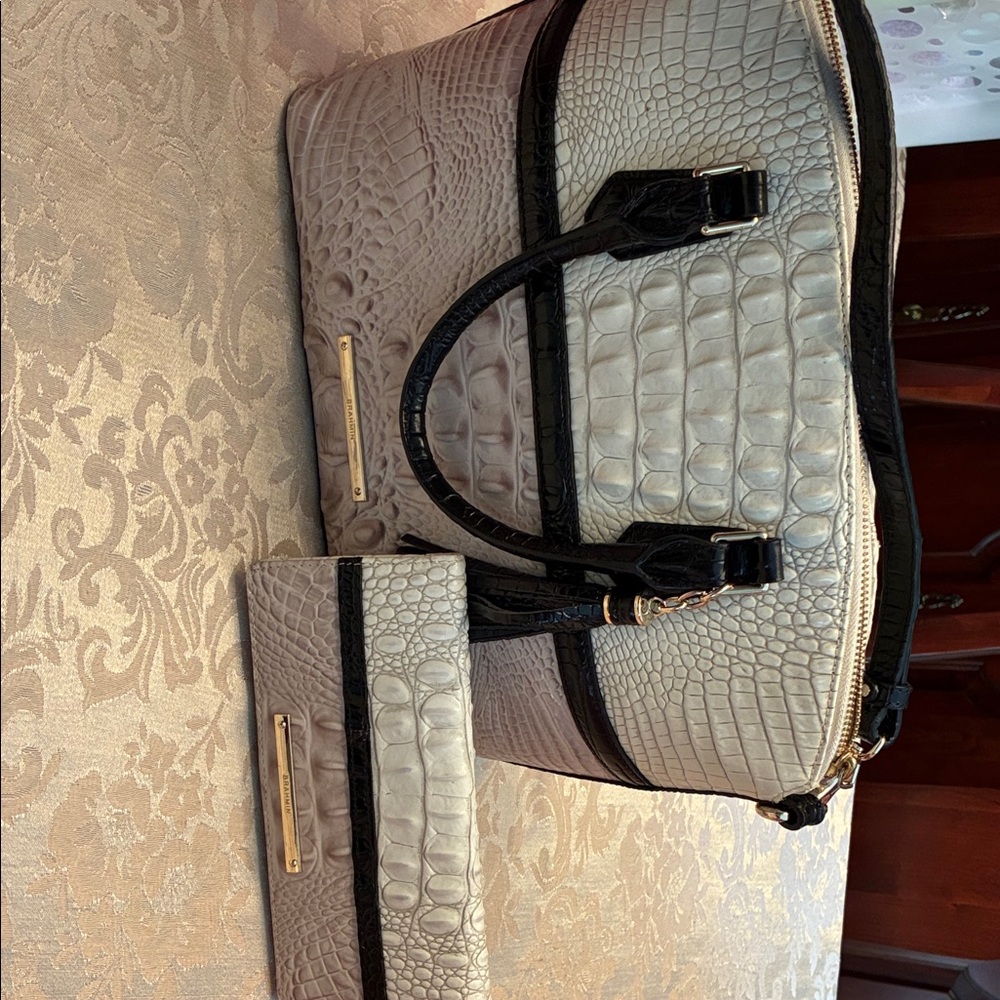 Elegant Brahmin Crocodile Embossed Handbag and Wallet Set